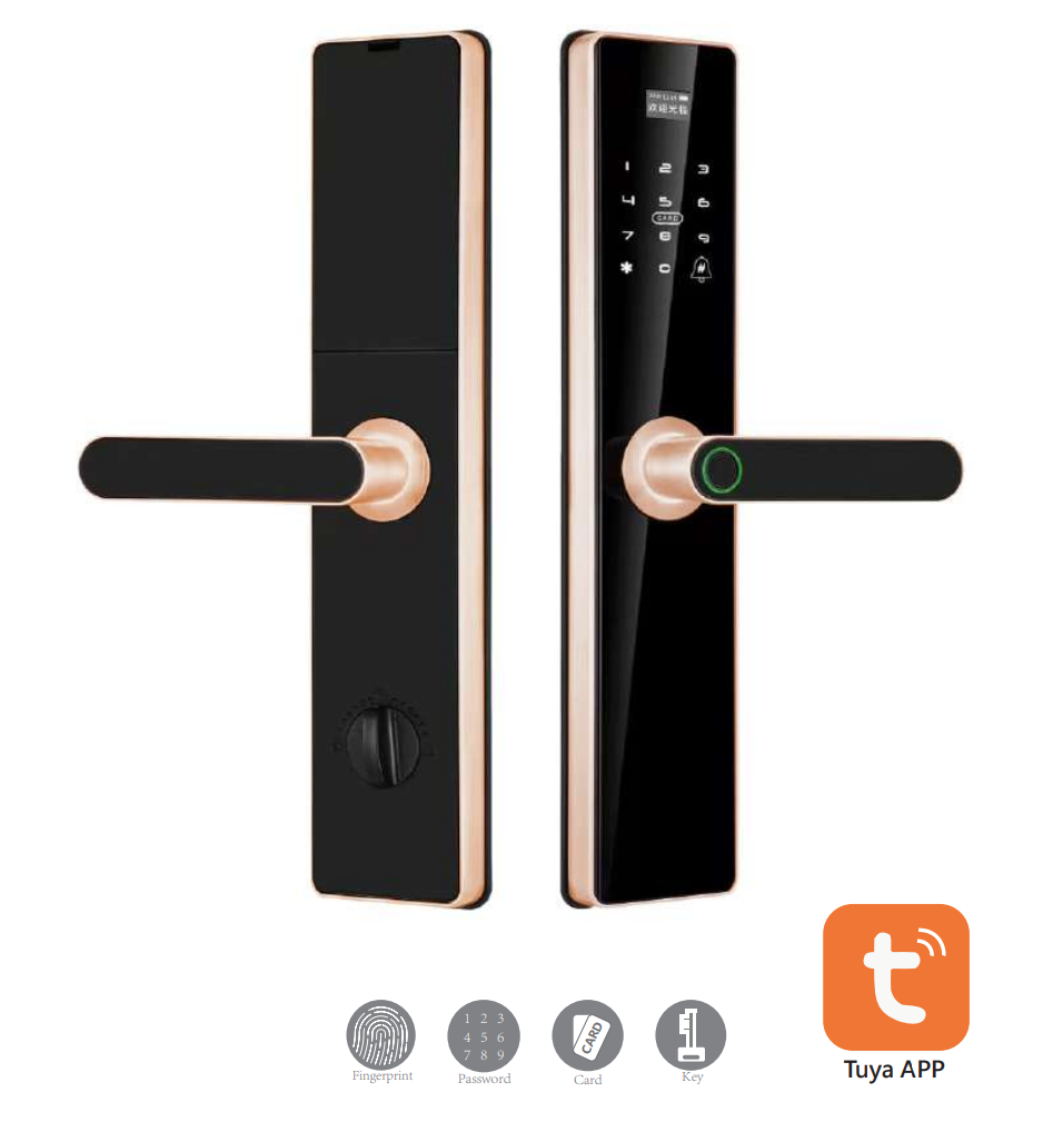 YEYAY HOME LITE Smart Door Handle Lock with Fingerprint, Password, Card, NFC, Mechanical Key, Temporary Password and Tuya Bluetooth App Control smart door lock, YEYAY