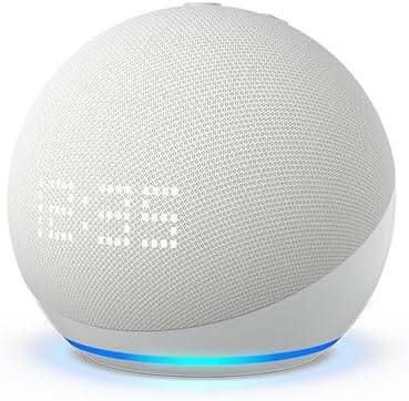 Amazon Echo Dot 5th Gen with Clock Smart Speaker with Alexa, LED Display, WiFi, Bluetooth and Matter | Glacier White smart door lock, YEYAY