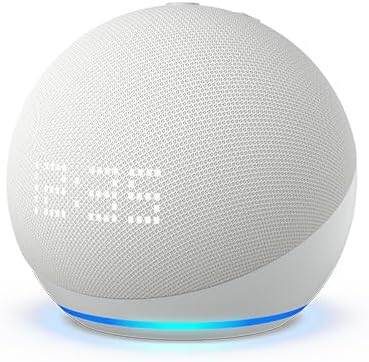 Amazon Echo Dot 5th Gen with Clock Smart Speaker | Alexa | Glacier White