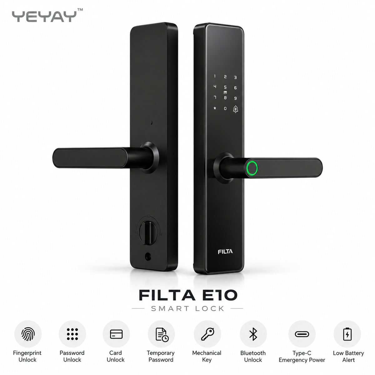 YEYAY CORE E10 Smart Door Handle Lock with Fingerprint, Password, RFID Card, Mechanical Key, Bluetooth Access and Temporary Passcodes smart door lock, YEYAY