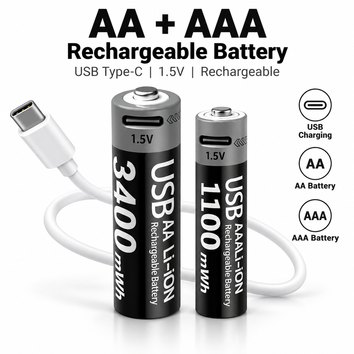 1.5V USB C Rechargeable Lithium Ion Battery by YEYAY LION Series smart door lock, YEYAY