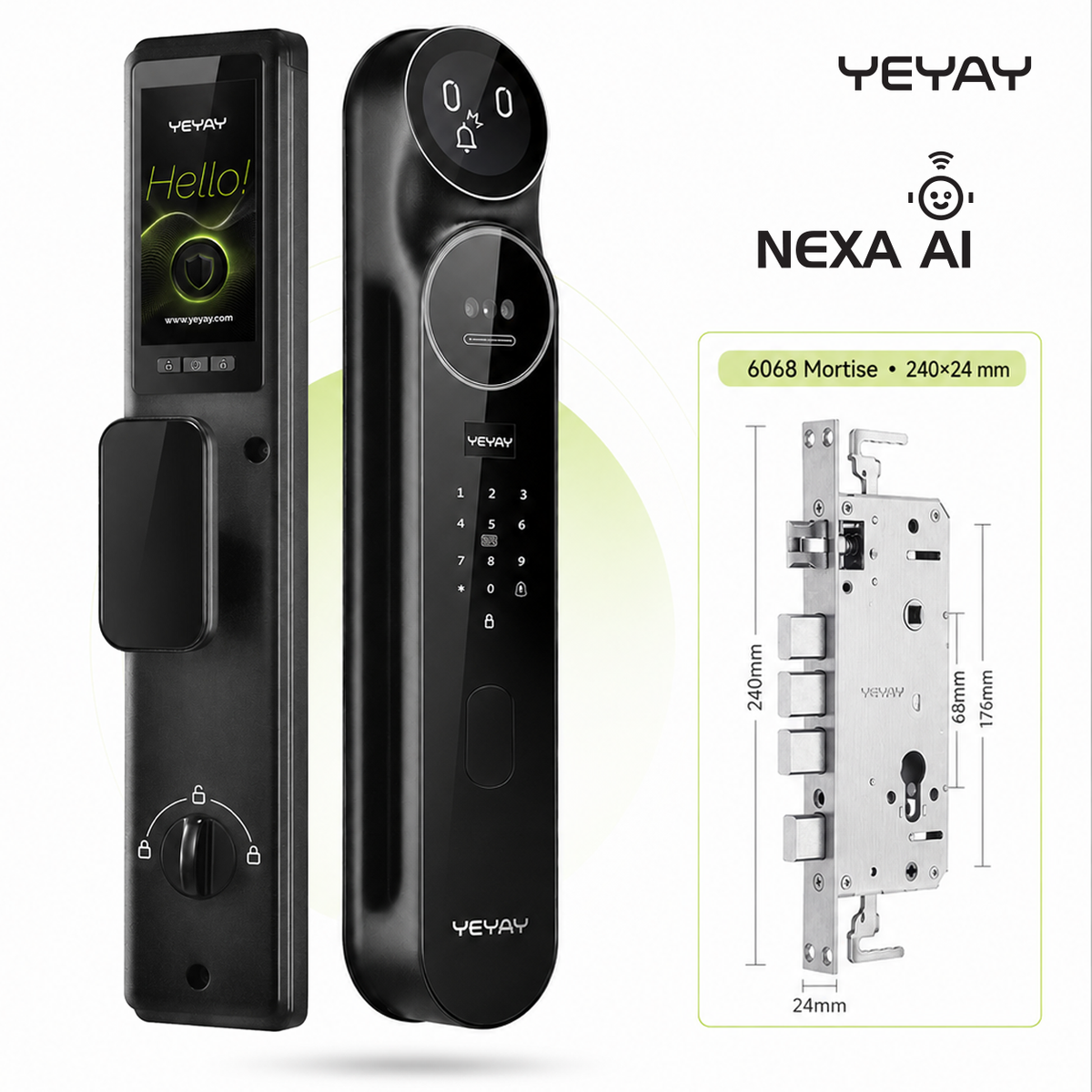 YEYAY NEXA AI Smart Door Lock – Face Recognition, Palm Unlock, Fingerprint, Tuya WiFi, Video Intercom & AI Emoji Display smart door lock, YEYAY